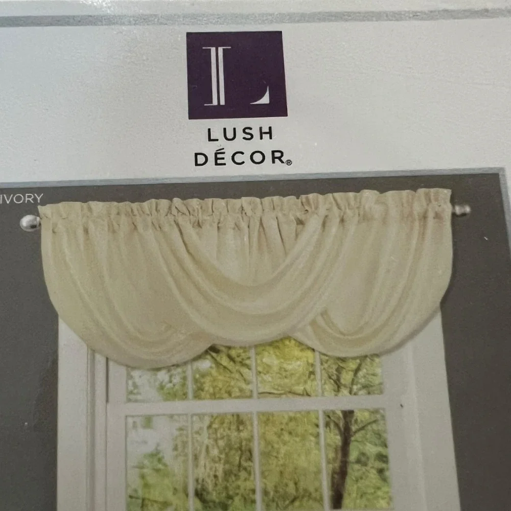 Lush Decor Lucia Window Valance Ivory 42x18 Set of 2 New Swag Ruffle C01677P12